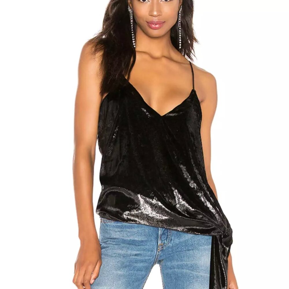 NWT BCBG Maxazria sparkling velvet Holiday Drape Cami asymetric Black XS